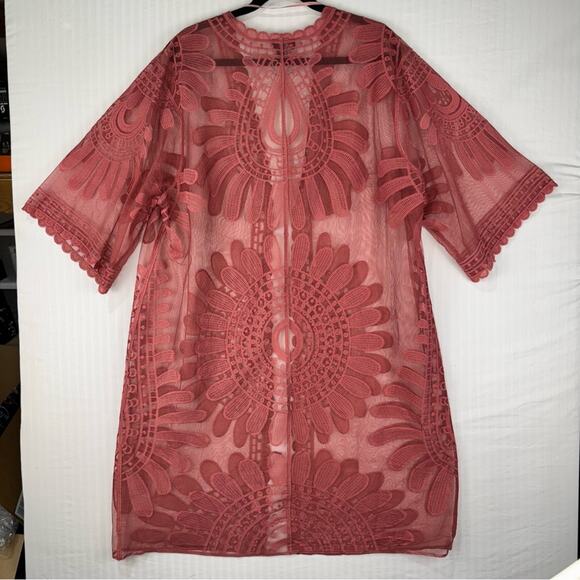 David And Young Elegant Rose Pink Floral Lace Duster Kimono Top Women’s One Size - Picture 2 of 5